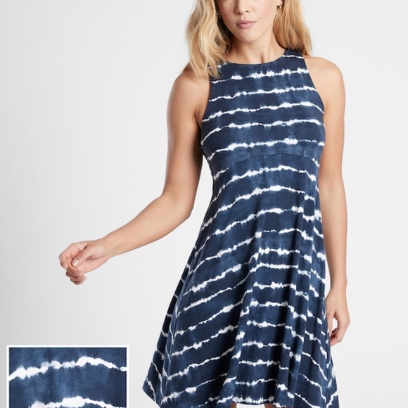 Athleta Dresses & Skirts - Athleta Santorini Thera tie dye swing dress blue white womens medium tall